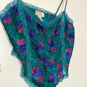 Victoria's Secret Teal and Pink Floral Lace Cami